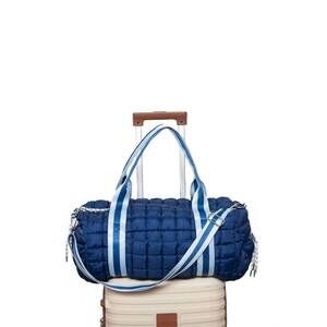 NEW KATYDID women's striped quilted weekender bag in navy